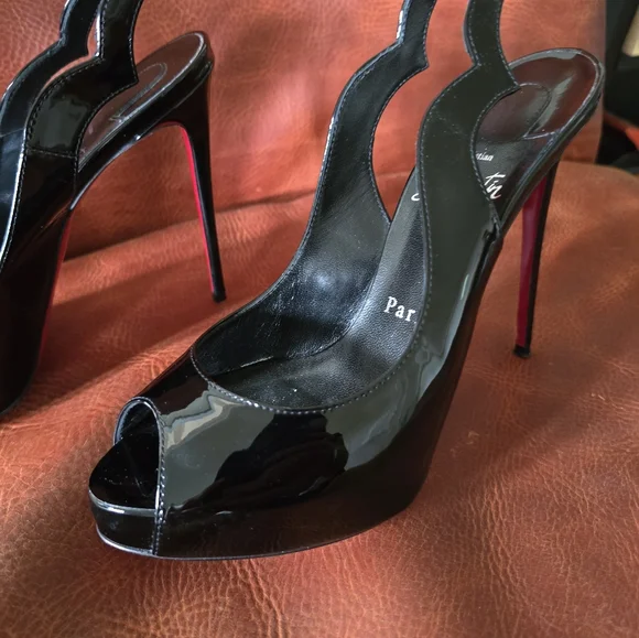 Christian Louboutin Hot Chick Sling Alta Black Stiletto Heels